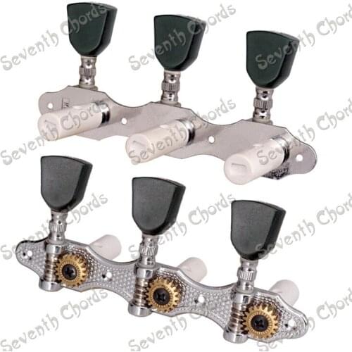3R3L Black Trapezoid Button String Tuning Peg Tuners Machine Heads for Classical Guitar - Gear Ratio 1:18 - Chrome