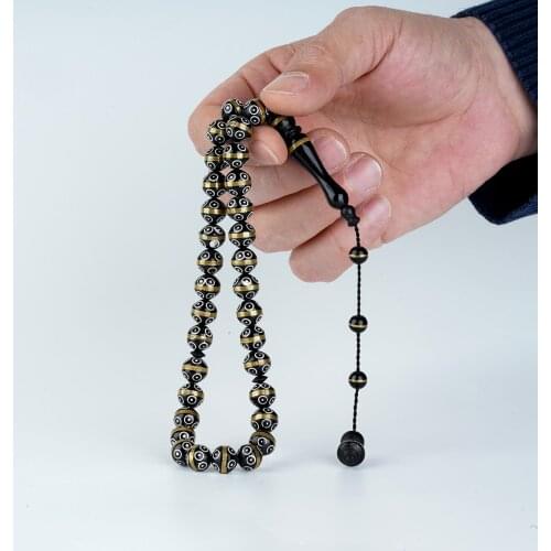 Rosary 33 beads of coke wood stone inlaid with original silver