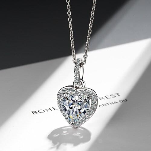 Valentine Day 925 Sterling Silver Jewelry Shiny CZ Zircon Love Heart Shape Pendant Necklace For Women Collares Bijoux dz826