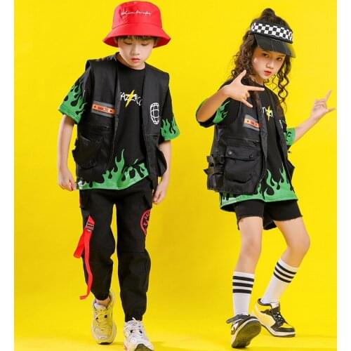 Children Hip Hop Clothing Oversized T Shirt Tactical Vest Short Pants Girls Boys Jazz Dance Hiphop Costume Clothes Wear Outfits
