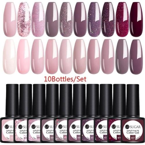 UR SUGAR 10Pcs/set Color Gel Nail Polish Set 122 Colors Semi Permanent UV Led Gel Varnish Soak Off Nail Lacquers Base Top Coat