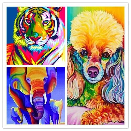Hot 23 style 5d diy diamond painting color lion tiger dog elephant owl wolf full square resin rhinestone 3D diamond embroidery