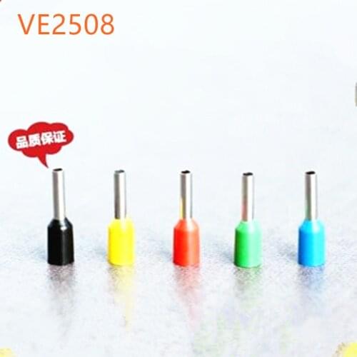 100pcs E2508 Tube insulating terminals AWG 14 Insulated Cable Wire 2.5mm 2 Connector Insulating Crimp Terminal Connector