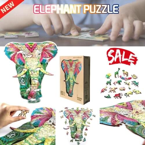 Colorful Elephant Wooden Jigsaw Children Puzzles Educational Toys DIY Wooden Adults Puzzle Games Crafts Gifts with Original Box