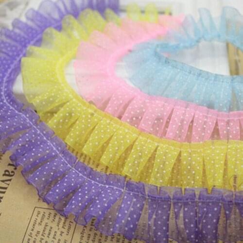 1M Latest Pleated 3D Lace Trim Guipure Green Dot Lace Fabric 2.5cm Laces Collar Tulle Sewing Accessories Dress dentelle JH101