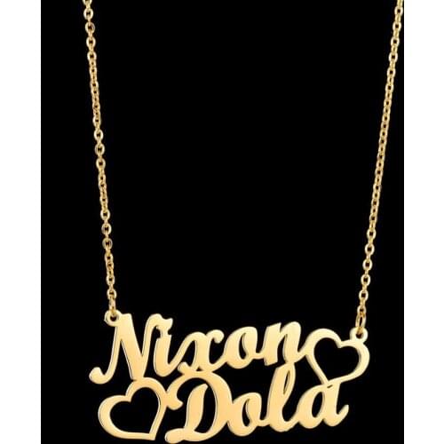 Fashion Custom Stainless Steel 2 Name Heart Necklace For Women Personalized Letter Gold Color Choker Necklace Gift