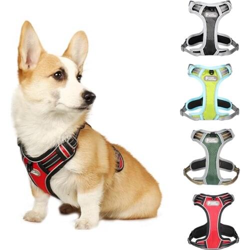 Nylon Dog Collars Harness Vest Adjustable Breathable Reflective Chest Back Pet Mesh Harnesses For Medium Large Dog