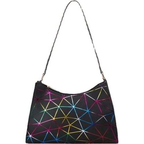 Cross Border New Korean Fashion In 2021 Summer Underarm Bag With Colorful Geometric Lines