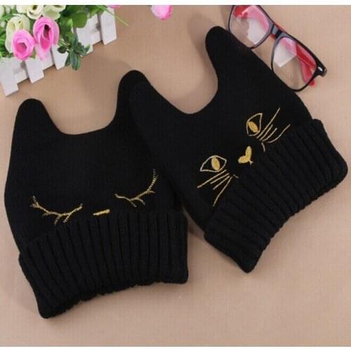 2019 NEW Autumn and winter fashion knitting Warm wool crochet hat beanie skullie with evil ear smile cat accessories