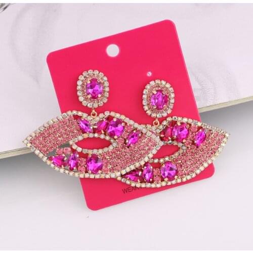 New Design Colorful Aretes Women Earrings Crystal Earrings Jewelry Fashion Metal Loving Lips Rhinestones Accessories for women