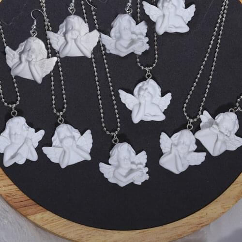 New White Cupid Angel Necklaces & Pendants for Women Vintage Clavicle Chain Necklaces Lover Jewelry Handmade