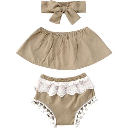 Toddler Infant Baby Girl Clothes Crop Tops T-Shirt Lace Pompom Ball Shorts Pants Summer Outfits