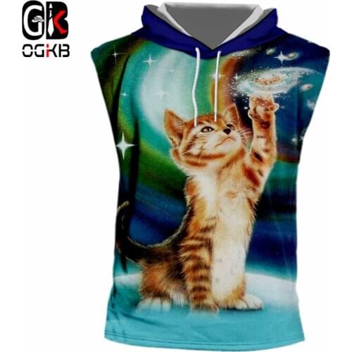 OGKB Sleeveless Fashion O-neck 3D Printing Paisley Cat Streetwear 7XL Costume Male Undershirt Spring Cap