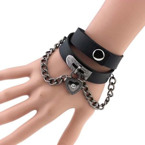 1Pc Punk Gothic Metal PU Leather Choker Necklace Collar Heart Chain Pendant Rivet Buckle for women