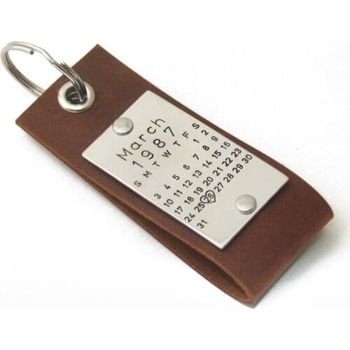 Personalized calendar Keychain, Alloy key ring, Customized Keychain hand stamp special date keyring for husband boyfriend