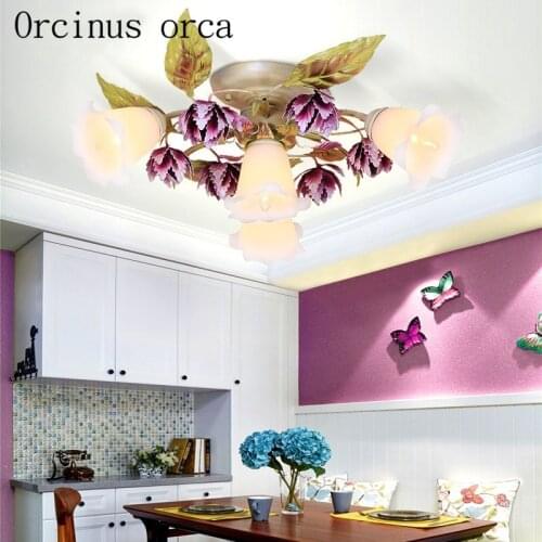 Korean garden flower ceiling lamp bedroom restaurant aisle European style LED purple iron ceiling lamp free shipping