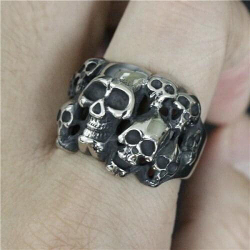 Size 7-13 Drop Ship Many Face Skull Ring 316L Stainless Steel Man Boy Band Party Skull Biker Ring