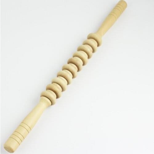 43*4CM 20 Wheels Natural Wood Relaxation Rolling Stick Release Myofascial Sooth Soire Muscles Aches And Pains massage Tool