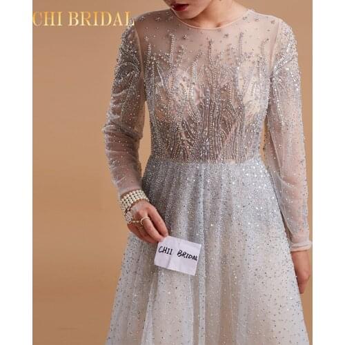 Luxury Evening Dress 2021 Ladies Summer Dress Long Sleeve Round Neck Tulle Beaded Shiny Mini Party Dress