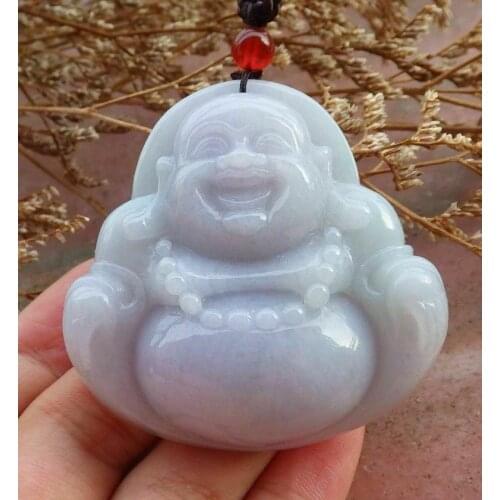 Certified Lavender Natural A Jade jadeite Pendant Happy Buddha God Happy Buddha