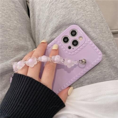 Cute Flower Purple Bracelet Phone Case For iPhone 11 12 Pro Max XR X XS SE20 7 8Plus Shockproof Soft Silicone Cover Chain Fundas