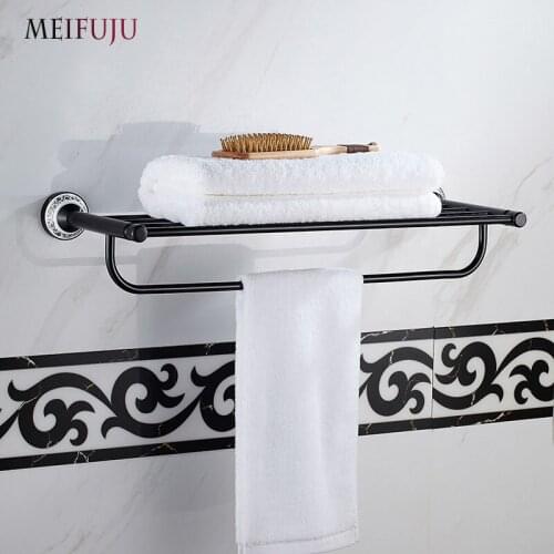 New Arrival Blue and white porcelain towel rack ceramic bathroom accessories set fashion bath towel oxidation aluminium rack