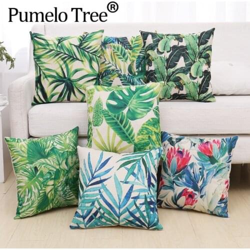 Modern Home Decorative Cushion Tropical Plants Cushion Covers Monstera Banana Leafart Linen Throw Pillow Case House Cushion