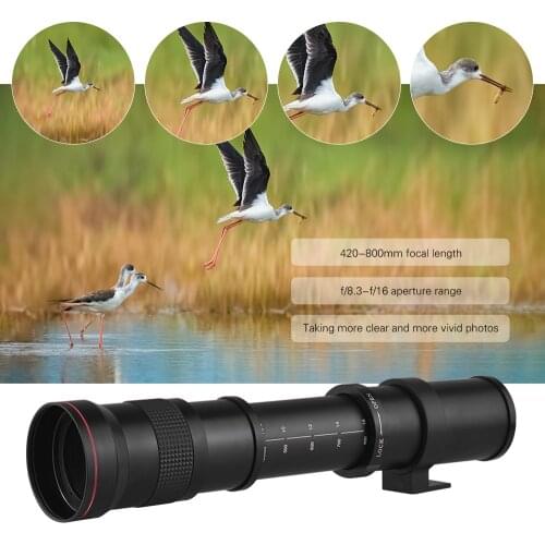 Super Telephoto Manual Zoom Lens 420-800mm F/8.3-16 T-Mount with M4/3 Mount Adapter Ring for Olympus E-M1 MarkII Cameras more