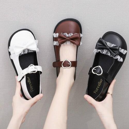 New Japanese Lolita Shoes Cosplay Girls Women Bowknot JK Uniform Shoes PU Leather Maid Shoes Kawaii Princess Lace Lolita Shoes