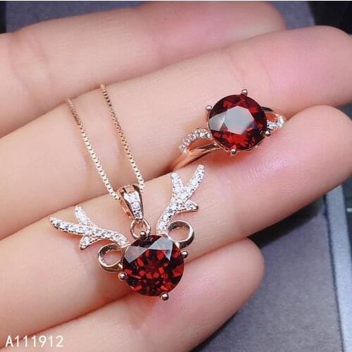 KJJEAXCMY fine jewelry natural garnet 925 sterling silver women pendant necklace chain ring set support test classic