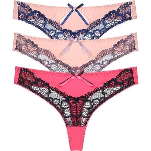 DKERT Sexy Women Thongs Transparent Lace Underwear G-string Color Patchwork Plus Size Panties