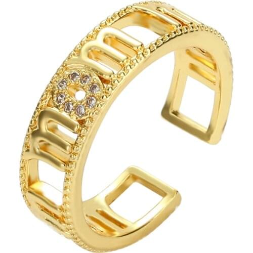 Womens gold cz rings MoM copper zircon open adjustable rings initial Jewery Engagement wedding rings for women Mother'day