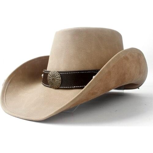 Women Men Western Cowboy Cowgirl Hat With Punk Leather Ribbon Lady Dad Sombrero Cap