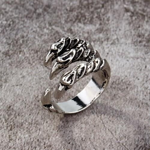 1Pcs European New Rock Vintage Eagle Claw Open Ring Personality Cool Punk Eind Adjustable Neutral Ring For Women Men JewelryR155