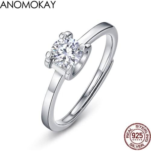 Anomokay New Simple Bull Head Zircon 925 Silver Rings for Women Wedding Luxury Resizable Ring Jewelry Gift