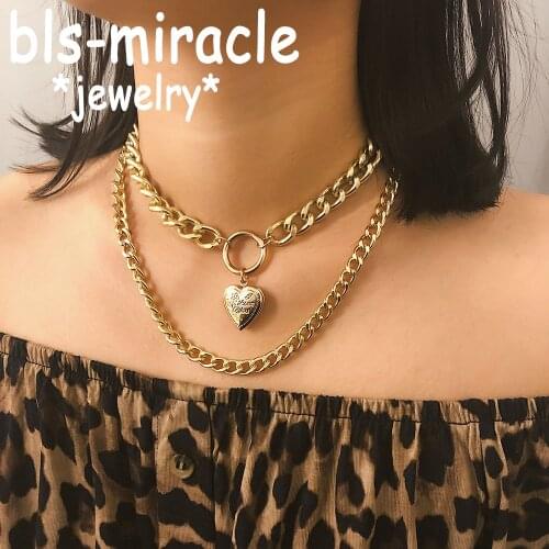 YC-UPGO Punk Lovers Heart Shape Choker Necklace Boho Clavicle Golden Thick Chain Necklace Collier Valentines Day Gift 2019