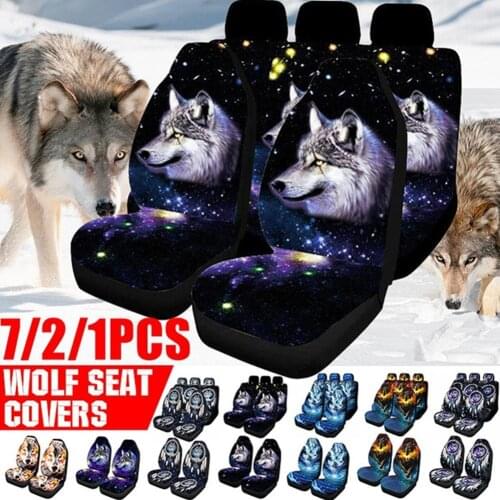 1/7PCS Car Seat Covers 3D Animal Wolf Printing Universal Car Seat Set Protector Seat Cushion Full Cover For Most Car