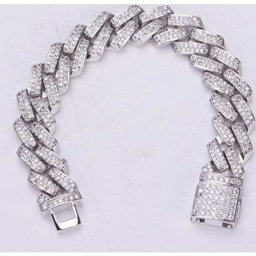 14mm Hip Hop AAA CZ Zircon Stone Paved Bling Iced Out Square Curb Cuban Miami Link Chain Bangle Bracelet for Men Rapper Jewelry
