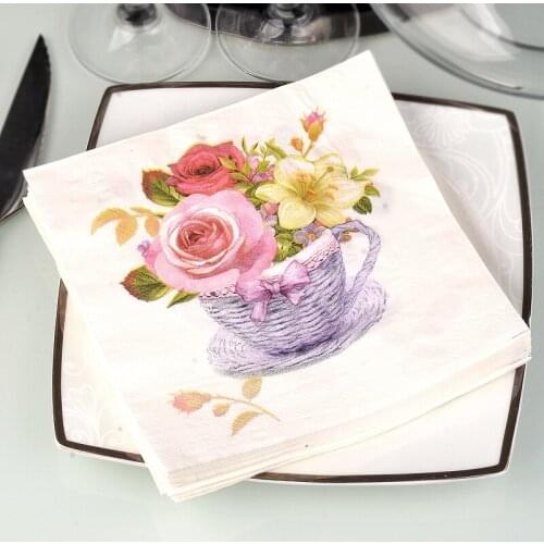 20pcs Party Festive Tissue Napkins Flower Paper Napkins Food Decoration