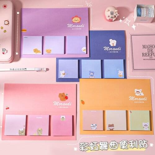 3 Sets Cartoon Cute Kawaii Memo Pad N Times Sticky Note Bookmarks Notepaper Self-stick Tab Office School Supplies Stationary