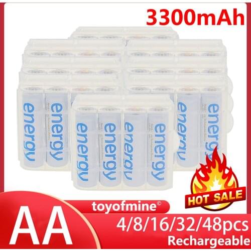 4/8/16/32/48pcs AA 3300mAh Ni-Mh Energy Rechargeable Battery White Cell for MP3 RC with Case