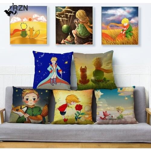 45*45cm Beige Linen Cushion Cover France Anime The Little Prince Fox Print Pillow Covers Sofa Home Decor Throw Pillows Cases