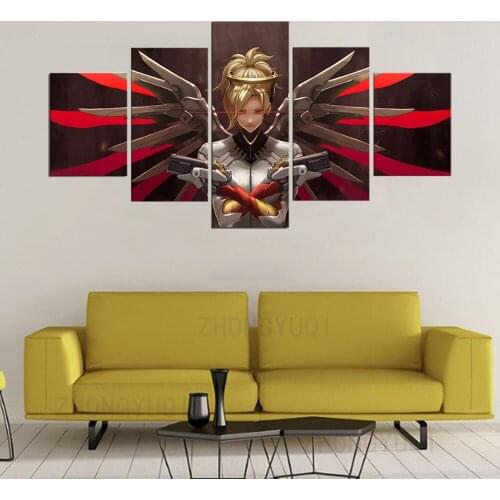 5 panels OVERWATCH Game Canvas Painting Wall Art Home Decor Modula Angela Ziegler Mercy Picture posters and Prints Living Room