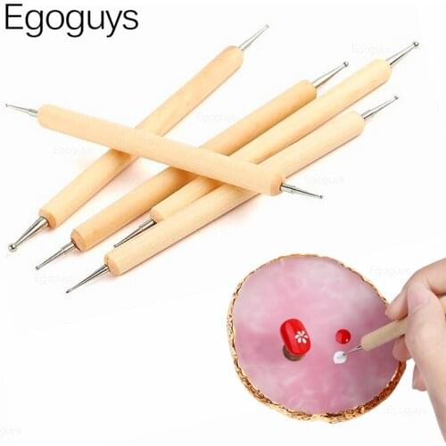 5PCS Two-way Wood Dotting Pen Rhinestones Gem Crystal Picking Nail Art UV Gel Painting Embossing Dotter Manicure DIY Dot Tools