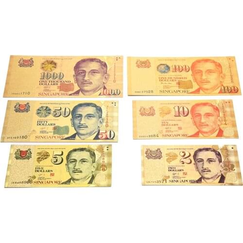 6Pcs/Lot Singapore $2 $5 $10 $50 $100 $1000 Colorful Gold Foil Banknote Collection As Gifts And Souvenirs Home Decorations