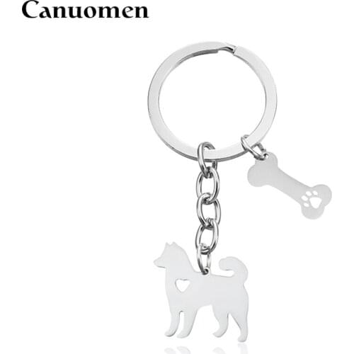 Canuomen Pet Dog Keychains Alaskan malamute Bone Hollow Paw Claw Stainless Steel Keyrings Car Key holder Fashion Gifts Jewelry