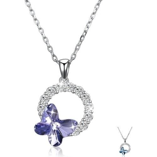 ZEMIOR 925 Sterling Silver Pendant Necklace For Women Butterfly Romantic Circle Austria Crystal Necklace Party Fine Jewelry