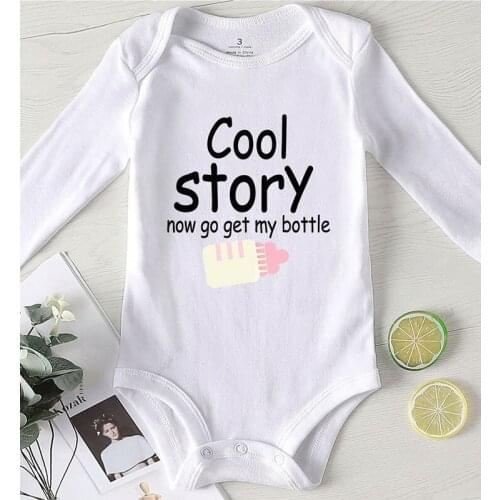 Cool Story Now Go Get My Bottle Jumpsuit Kids Autumn One Piece Toddler Girl Winter Romper Cotton Newborn Baby Clothing