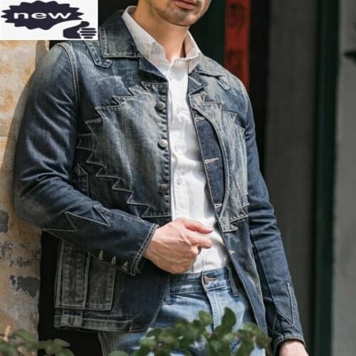 Autumn Men Slim Fit Denim Suits Top Quality Harajuku Embroidery Outwear Coat New Fashion Cowboy Streetwear Biker Jacket