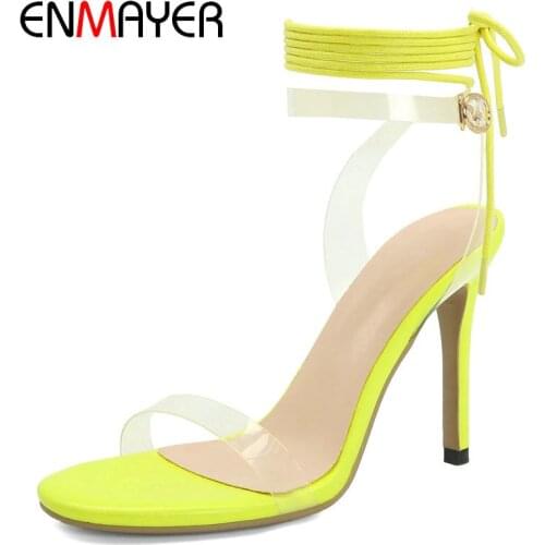 ENMAYER Clear Sandals Casual Buckle Strap Plastic 2020 Sexy Round Toe Jelly Shoes Fashion Ankle Strap Thin High Heels Sandals